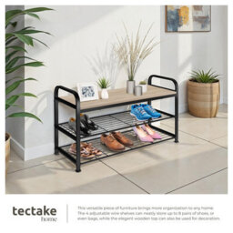 Tectake Shoe Rack Southampton - Surface Shelf And 2 Grid Shelves, Industrial Style -  - Industrial Wood Light, Oak Sonoma - thumbnail 4