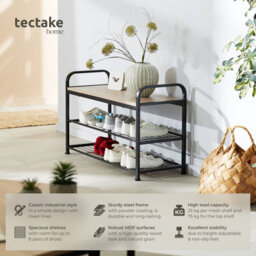 Tectake Shoe Rack Southampton - Surface Shelf And 2 Grid Shelves, Industrial Style -  - Industrial Wood Light, Oak Sonoma - thumbnail 2