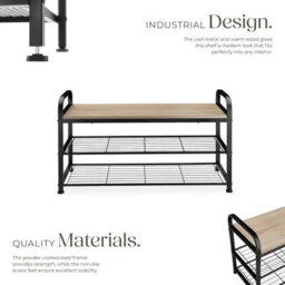 Tectake Shoe Rack Southampton - Surface Shelf And 2 Grid Shelves, Industrial Style -  - Industrial Wood Light, Oak Sonoma - thumbnail 3