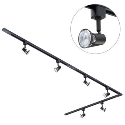 Litecraft Harlem Black 6 Head 3M Long L Shape Kitchen Ceiling Light With Led Bulbs - image 1