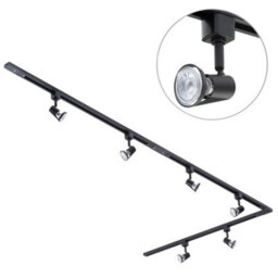 Litecraft Harlem Black 6 Head 3M Long L Shape Kitchen Ceiling Light With Led Bulbs - thumbnail 1