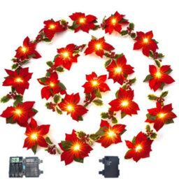 Amorly 2M 10Led Christmas Poinsettia Flower String Lights,  Fairy Lights Poinsettia Berries, For Xmas Wreath Home Holiday Decor - thumbnail 1