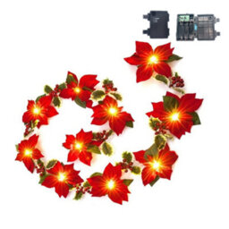 Amorly 2M 10Led Christmas Poinsettia Flower String Lights,  Fairy Lights Poinsettia Berries, For Xmas Wreath Home Holiday Decor - thumbnail 4