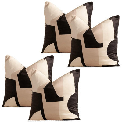Ohs 4 X Abstract Velvet Print Cushion Covers, 45 X 45Cm - Black Neutral