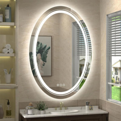 Luvodi 500X700mm Large Oval Led Bathroom Mirror Vertical Vanity Touch Mirror Demister Heat Pad - image 1