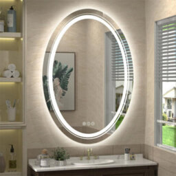 Luvodi 500X700mm Large Oval Led Bathroom Mirror Vertical Vanity Touch Mirror Demister Heat Pad - thumbnail 1