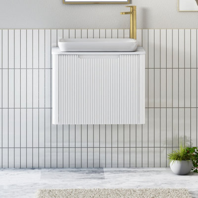 Royal Bathrooms Avenza 600mm Matte White Wall Hung Bathroom Countertop Vanity Unit 1 Drawer With Qubix Basin - image 1