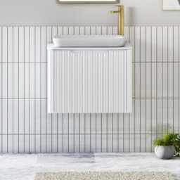 Royal Bathrooms Avenza 600mm Matte White Wall Hung Bathroom Countertop Vanity Unit 1 Drawer With Qubix Basin - thumbnail 1