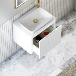 Royal Bathrooms Avenza 600mm Matte White Wall Hung Bathroom Countertop Vanity Unit 1 Drawer With Qubix Basin - thumbnail 5