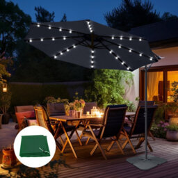 Sundaze 3M Black Led Garden Banana Parasol Cantilever Umbrella Patio Hanging, Base & Weather Protective Cover - thumbnail 1