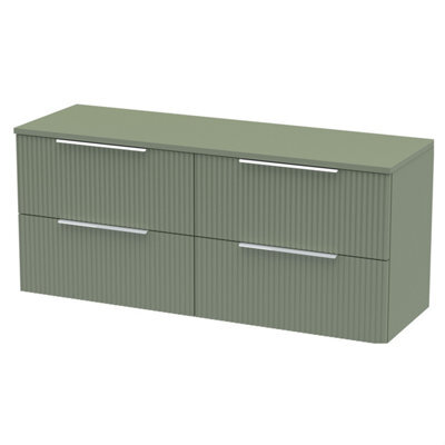 Balterley Tixall Fluted 4 Drawer Wall Hung Vanity Unit With Worktop, Satin Green, 1200mm - image 1