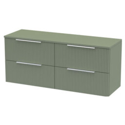 Balterley Tixall Fluted 4 Drawer Wall Hung Vanity Unit With Worktop, Satin Green, 1200mm - thumbnail 1