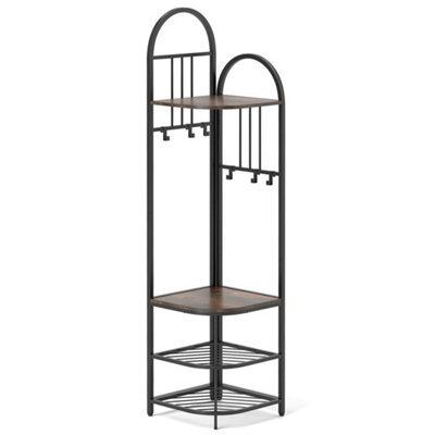 4 Tier Coat Rack 180Cm Tall Entryway Shoes Shelf Organizer Brown - image 1