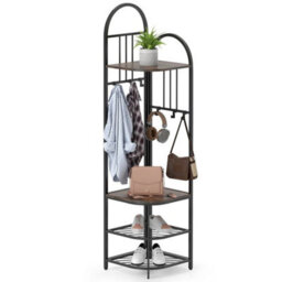 4 Tier Coat Rack 180Cm Tall Entryway Shoes Shelf Organizer Brown - thumbnail 6