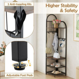 4 Tier Coat Rack 180Cm Tall Entryway Shoes Shelf Organizer Brown - thumbnail 2