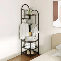 4 Tier Coat Rack 180Cm Tall Entryway Shoes Shelf Organizer Brown - thumbnail 5