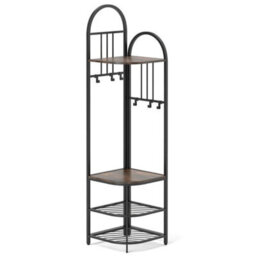 4 Tier Coat Rack 180Cm Tall Entryway Shoes Shelf Organizer Brown - thumbnail 1