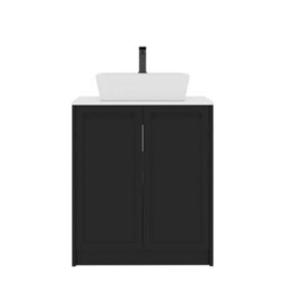 Royal Bathrooms Royal Bathroom Elmore 700mm Matt Nocturne Black Freestanding Bathroom Vanity Unit 2 Door Plain White Worktop With Cube Basin - thumbnail 7