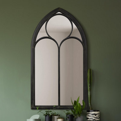 Mirroroutlet The Somerley Large Rustic Metal Chapel Arched Decorative Mirror Black 150Cm X 81Cm - image 1