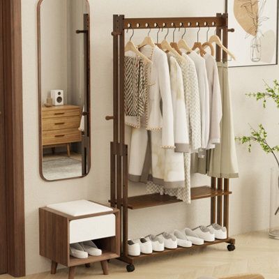 Fativo 166Cm Hall Tree Hat And Coat Stand Entryway Hallway 2 Shoe Rack Shelves With Wheels - image 1