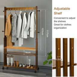 Fativo 166Cm Hall Tree Hat And Coat Stand Entryway Hallway 2 Shoe Rack Shelves With Wheels - thumbnail 5