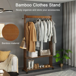 Fativo 166Cm Hall Tree Hat And Coat Stand Entryway Hallway 2 Shoe Rack Shelves With Wheels - thumbnail 6
