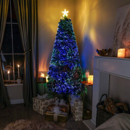 6Ft Green Pinprick Fibre Optic Xmas Tree With Multi Coloured Fibre Optic Lights - thumbnail 2