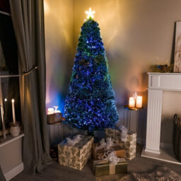 6Ft Green Pinprick Fibre Optic Xmas Tree With Multi Coloured Fibre Optic Lights - thumbnail 1