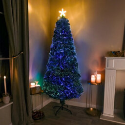 6Ft Green Pinprick Fibre Optic Xmas Tree With Multi Coloured Fibre Optic Lights - thumbnail 3
