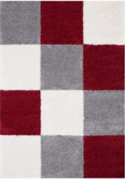 The Rugs Red Grey And Ivory Soft Checkerboard Design Fluffy Shaggy Rugs And Runners High Pile Living Room Kitchen Hallway 381 - thumbnail 2