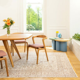 Loomed Traditional Floral Cotton Chenille Rug Cream Beige Machine Washable 80Cm X 150Cm - thumbnail 5