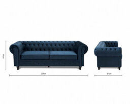 Home Detail Chesterfield Velvet Fabric 3 Seater Sofa, Midnight Blue - thumbnail 7