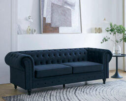 Home Detail Chesterfield Velvet Fabric 3 Seater Sofa, Midnight Blue - thumbnail 1