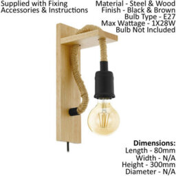 Stylish Led Wall Light With Modern Wood And Rope Design For Home Decor - thumbnail 2