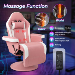 Gainoom Pink Massage Gaming Chair Height Adjustable Swivel Gaming Recliner - thumbnail 7