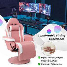 Gainoom Pink Massage Gaming Chair Height Adjustable Swivel Gaming Recliner - thumbnail 6