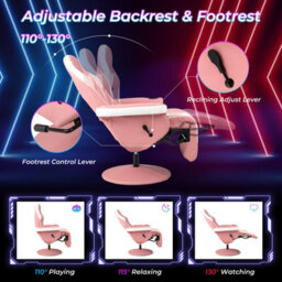 Gainoom Pink Massage Gaming Chair Height Adjustable Swivel Gaming Recliner - thumbnail 8