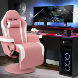 Gainoom Pink Massage Gaming Chair Height Adjustable Swivel Gaming Recliner - thumbnail 3
