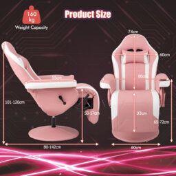 Gainoom Pink Massage Gaming Chair Height Adjustable Swivel Gaming Recliner - thumbnail 2