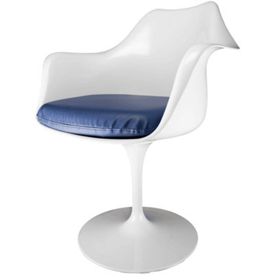 Fusion Living White Tulip Armchair With Navy Pu Cushion