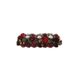 Christmas Tea Light Candle Holder - Three Clear Holders Red Roses & Pine Cones - thumbnail 1