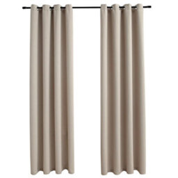 Berkfield Elegant Blackout Curtains With Metal Rings 2 Pcs Beige 140X225 Cm