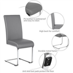 Yaheetech Set Of 2 Light Grey Faux Leather Dining Chairs With Metal Legs For Kitchen Dining Room - thumbnail 4