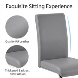 Yaheetech Set Of 2 Light Grey Faux Leather Dining Chairs With Metal Legs For Kitchen Dining Room - thumbnail 5