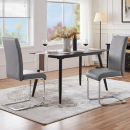 Yaheetech Set Of 2 Light Grey Faux Leather Dining Chairs With Metal Legs For Kitchen Dining Room