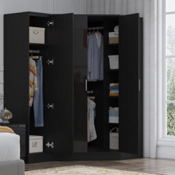 Reflect 2Pc Wardrobe Bundle - 2 Door Corner + 1 Door Plain - Black Gloss & Black Oak - H: 180Cm X W: 179Cm X D: 103Cm - thumbnail 4