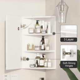 Keepreaper Corner Bathroom Mirror Cabinet With Led Light And Electricity Wall Mounted 40 X 60 Cm Ip44 - thumbnail 5