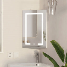 Keepreaper Corner Bathroom Mirror Cabinet With Led Light And Electricity Wall Mounted 40 X 60 Cm Ip44 - thumbnail 2