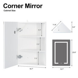 Keepreaper Corner Bathroom Mirror Cabinet With Led Light And Electricity Wall Mounted 40 X 60 Cm Ip44 - thumbnail 9
