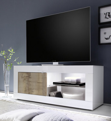 FurniComp LTD Furnicomp Selene 1 Door White Gloss And Pero Oak Tv Stand